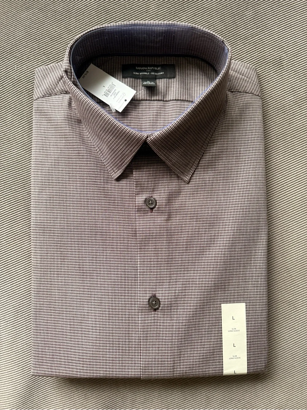 Banana Republic Men's Slim Fit Dress Shirt Burgundy Texture Large